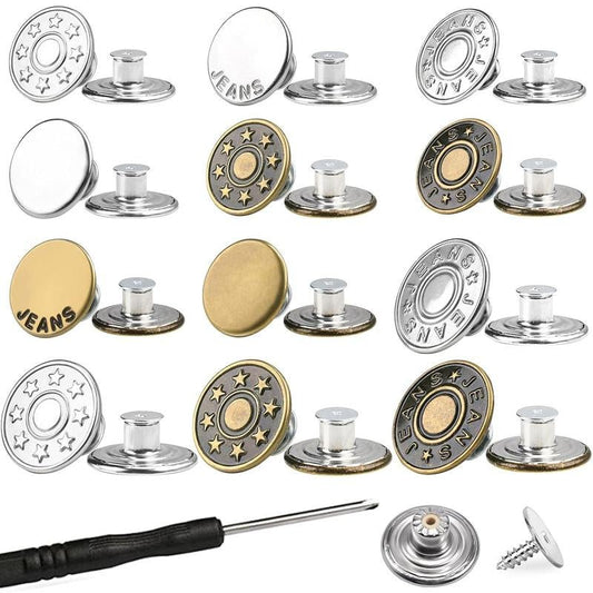 20 Counts Jeans Accessories Kit Buttons and Rivets Multiple Style Choices - Novacart