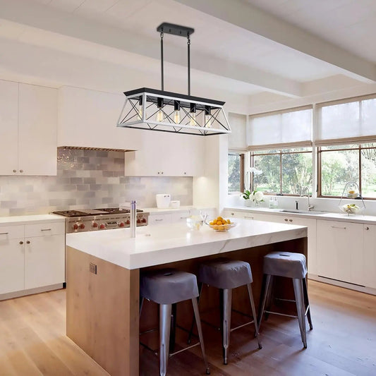5-Light Pendant Lights Fixture, Farmhouse Chandeliers for Dining Room,【Rustic Style Farmhouse Pendant Light Fixture】The popular dining room lights over table is made from solid steel in geometric shape, concise and decent. Manually bruXIPUDANovacart5 Light Pendant Lights