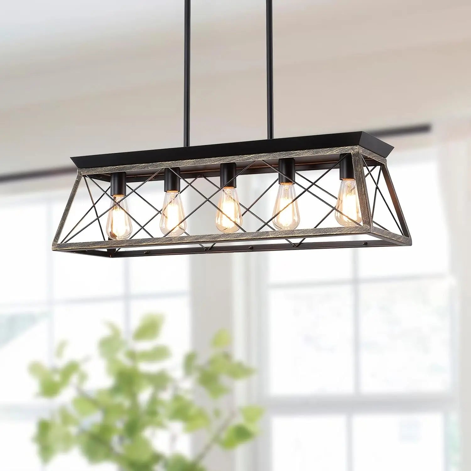 5-Light Pendant Lights Fixture, Farmhouse Chandeliers for Dining Room,【Rustic Style Farmhouse Pendant Light Fixture】The popular dining room lights over table is made from solid steel in geometric shape, concise and decent. Manually bruXIPUDANovacart5 Light Pendant Lights