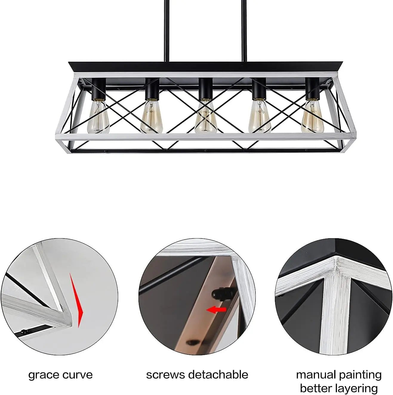 5-Light Pendant Lights Fixture, Farmhouse Chandeliers for Dining Room,【Rustic Style Farmhouse Pendant Light Fixture】The popular dining room lights over table is made from solid steel in geometric shape, concise and decent. Manually bruXIPUDANovacart5 Light Pendant Lights