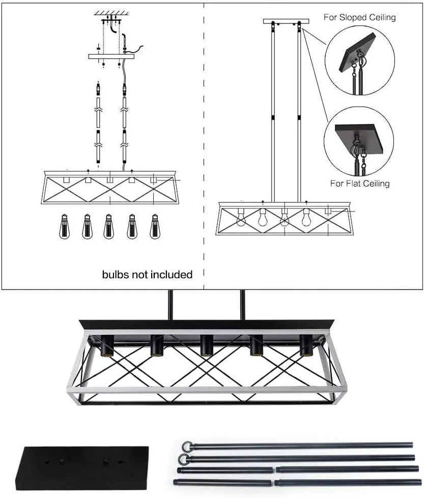 5-Light Pendant Lights Fixture, Farmhouse Chandeliers for Dining Room,【Rustic Style Farmhouse Pendant Light Fixture】The popular dining room lights over table is made from solid steel in geometric shape, concise and decent. Manually bruXIPUDANovacart5 Light Pendant Lights
