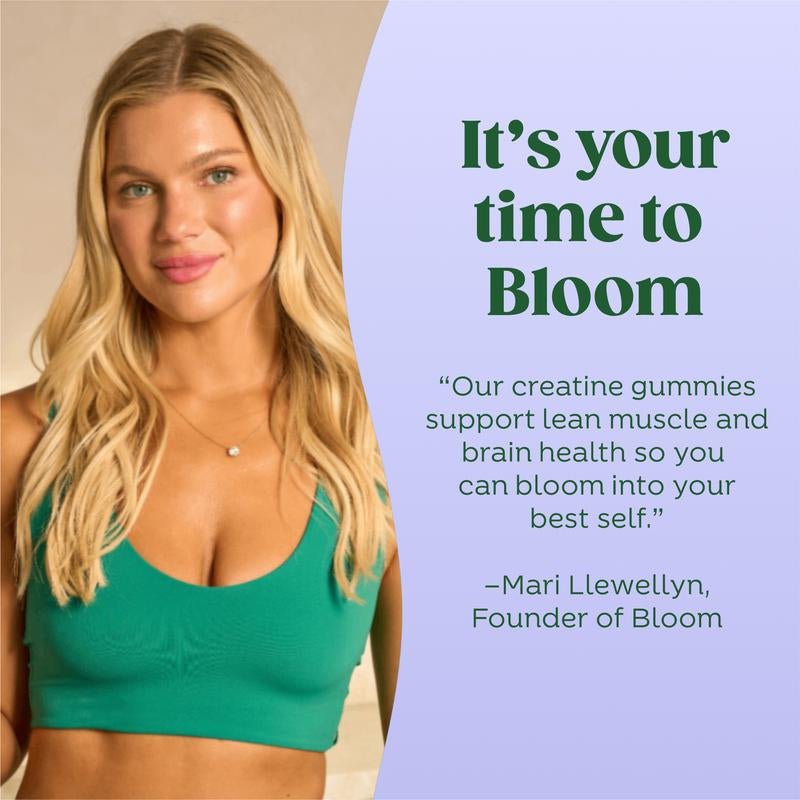 Bloom Nutrition Creatine Gummies - Energy, Cognitive Health & Post - Workout Muscle Recovery Promotes & Muscle Improves Strength Cognitive Health - Novacart