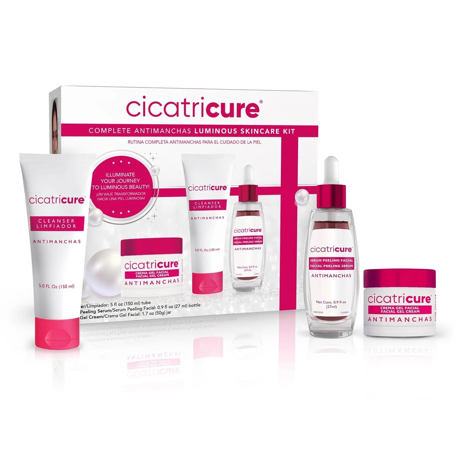 Cicatricure Antimanchas Skin Care Set: AHA & PHA Exfoliating Cleanser,Cicatricure Antimanchas Skin Care Set for Radiant Skin

[COMPREHENSIVE RADIANCE SKIN CARE KIT] The Cicatricure Antimanchas Skincare Set is expertly crafted for a comGenomma LabNovacartCicatricure Antimanchas Skin Care Set