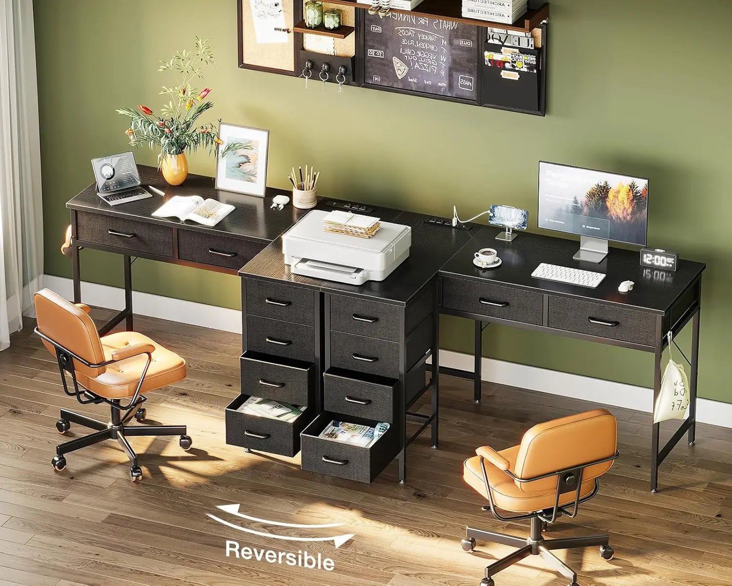 Coleshome 42 Inch L Shaped Desk with Drawers, Computer Desk with Power【L Shaped Desk with Drawers】This home office desk is equipped with 6 fabric drawers. You can put your office supplies or gaming equipments in order and dust-free. ThColeshomeNovacartL Shaped Desk
