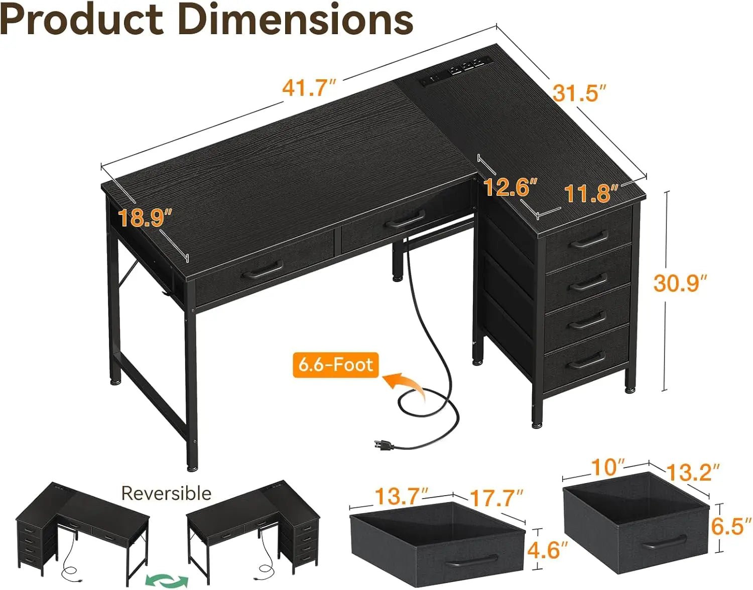Coleshome 42 Inch L Shaped Desk with Drawers, Computer Desk with Power【L Shaped Desk with Drawers】This home office desk is equipped with 6 fabric drawers. You can put your office supplies or gaming equipments in order and dust-free. ThColeshomeNovacartL Shaped Desk