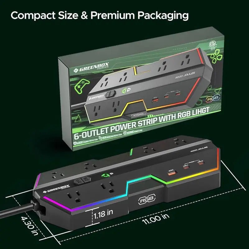 CRST RGB Gaming Power Strip with 6 AC Outlets 1 USB-A & 2 USB-C Ports 🎮 RGB Gaming Power Strip
✨ RGB Lighting Effect: The gaming power strip features RGB ambient light with four adjustable brightness levels and three modes. It createsNovaCartNovacartCRST RGB Gaming Power Strip