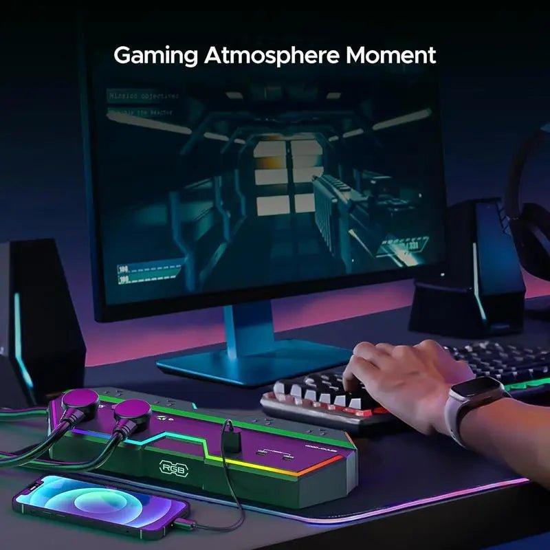 CRST RGB Gaming Power Strip with 6 AC Outlets 1 USB-A & 2 USB-C Ports 🎮 RGB Gaming Power Strip
✨ RGB Lighting Effect: The gaming power strip features RGB ambient light with four adjustable brightness levels and three modes. It createsNovaCartNovacartCRST RGB Gaming Power Strip