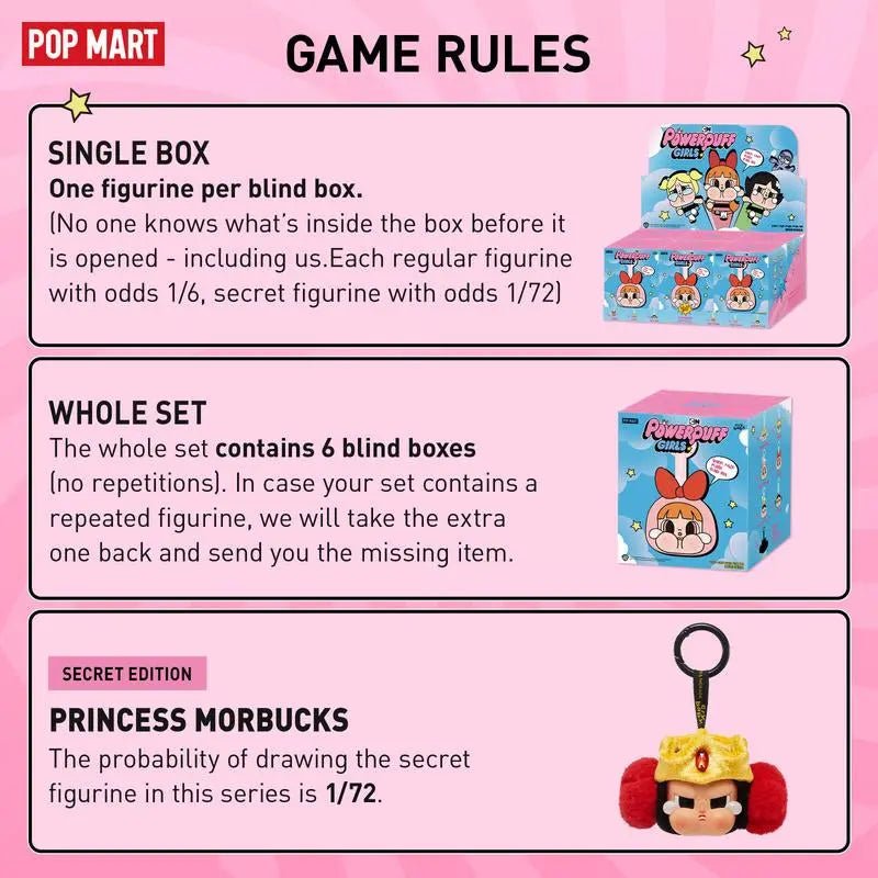 CRYBABY × Powerpuff Girls Series-Vinyl Face Plush Blind BoxDesigner: POP MART
Release Date: April, 2024
Material: ABS/PVC
Manufacturer recommended age：15 years and up
Blind Box: All items are figurine products with differentNovaCartNovacartPowerpuff Girls Series-Vinyl Face Plush