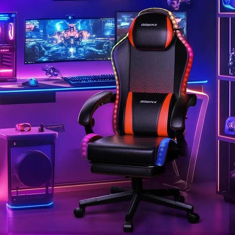 Dowinx Gaming Chair with RGB Lighting, Ergonomic Gaming Chair with FooProduct Dimensions：32.2"D x 22.4"W x 10.2"H
Colorful RGB LED Lights: This gaming chair features vibrant RGB LED lights along the backrest and seat edges. Control viaNovaCartNovacartDowinx Gaming Chair