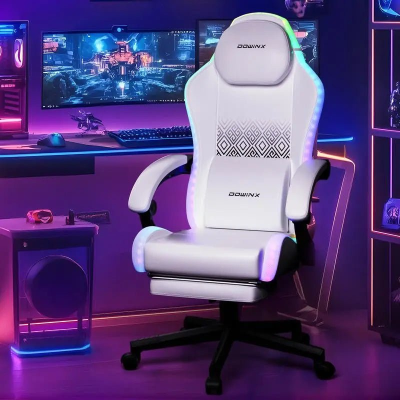 Dowinx Gaming Chair with RGB Lighting, Ergonomic Gaming Chair with FooProduct Dimensions：32.2"D x 22.4"W x 10.2"H
Colorful RGB LED Lights: This gaming chair features vibrant RGB LED lights along the backrest and seat edges. Control viaNovaCartNovacartDowinx Gaming Chair