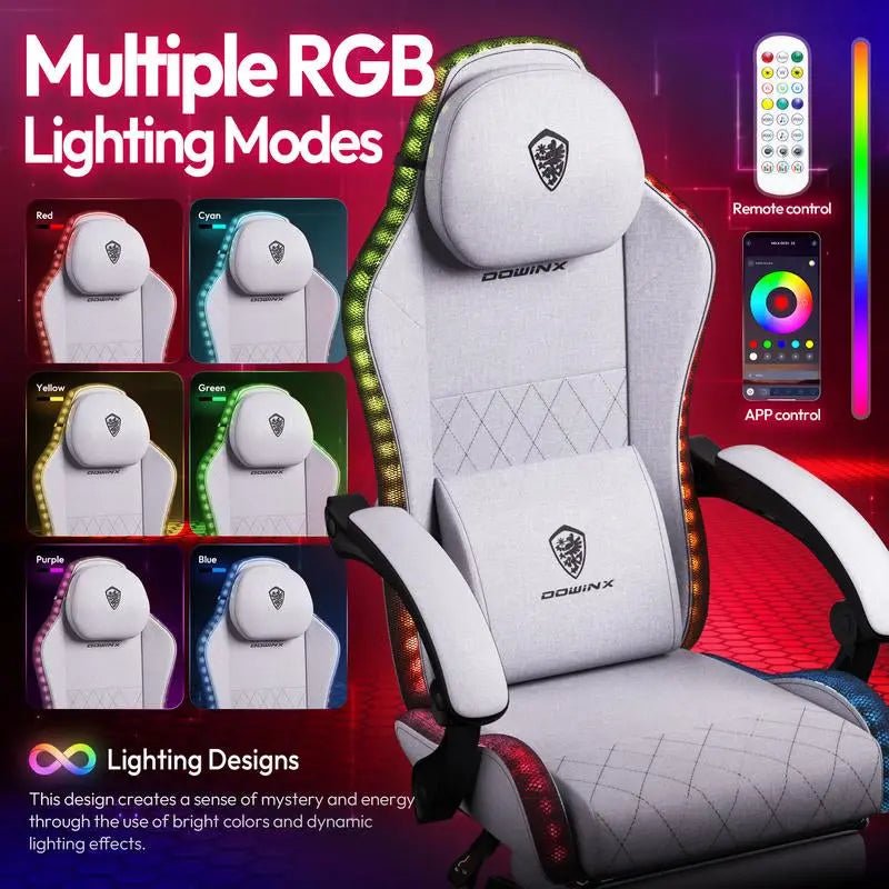 Dowinx Gaming Chair with RGB Lighting, Ergonomic Gaming Chair with FooProduct Dimensions：32.2"D x 22.4"W x 10.2"H
Colorful RGB LED Lights: This gaming chair features vibrant RGB LED lights along the backrest and seat edges. Control viaNovaCartNovacartDowinx Gaming Chair