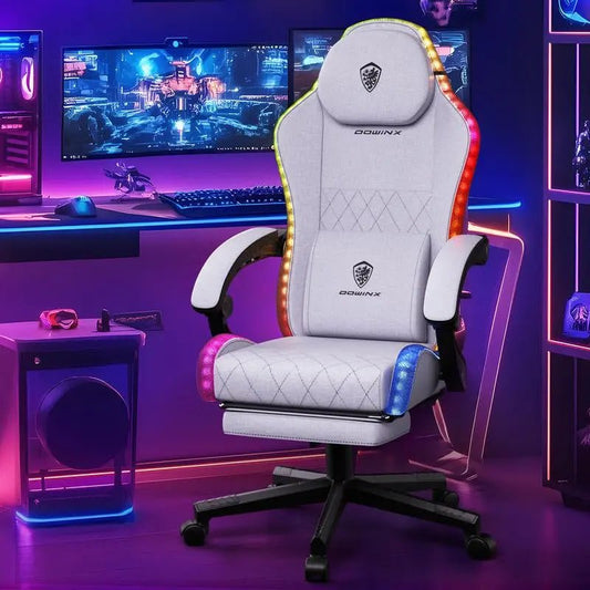 Dowinx Gaming Chair with RGB Lighting, Ergonomic Gaming Chair with FooProduct Dimensions：32.2"D x 22.4"W x 10.2"H
Colorful RGB LED Lights: This gaming chair features vibrant RGB LED lights along the backrest and seat edges. Control viaNovaCartNovacartDowinx Gaming Chair