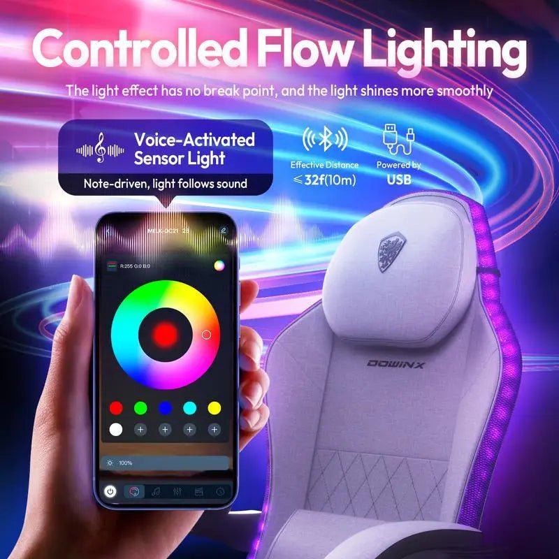 Dowinx Gaming Chair with RGB Lighting, Ergonomic Gaming Chair with FooProduct Dimensions：32.2"D x 22.4"W x 10.2"H
Colorful RGB LED Lights: This gaming chair features vibrant RGB LED lights along the backrest and seat edges. Control viaNovaCartNovacartDowinx Gaming Chair