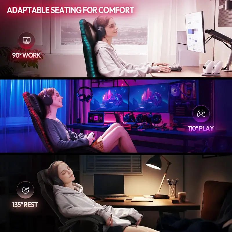 Dowinx Gaming Chair with RGB Lighting, LED Adult Gaming Chair with FooColorful RGB LED Lights: This gaming chair features vibrant RGB LED lights along the backrest and seat edges. Control via mobile Bluetooth and remote allows easy cusNovaCartNovacartDowinx Gaming Chair