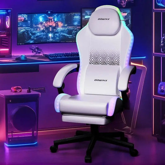 Dowinx Gaming Chair with RGB Lighting, LED Adult Gaming Chair with FooColorful RGB LED Lights: This gaming chair features vibrant RGB LED lights along the backrest and seat edges. Control via mobile Bluetooth and remote allows easy cusNovaCartNovacartDowinx Gaming Chair