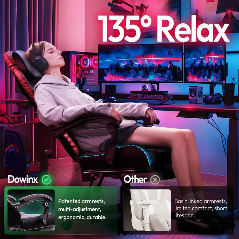 Dowinx Gaming Chair with RGB Lighting, LED Adult Gaming Chair with FooColorful RGB LED Lights: This gaming chair features vibrant RGB LED lights along the backrest and seat edges. Control via mobile Bluetooth and remote allows easy cusNovaCartNovacartDowinx Gaming Chair
