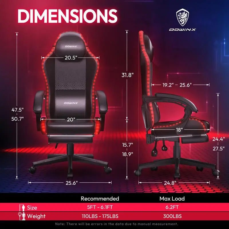 Dowinx Gaming Chair with RGB Lighting, LED Adult Gaming Chair with FooColorful RGB LED Lights: This gaming chair features vibrant RGB LED lights along the backrest and seat edges. Control via mobile Bluetooth and remote allows easy cusNovaCartNovacartDowinx Gaming Chair