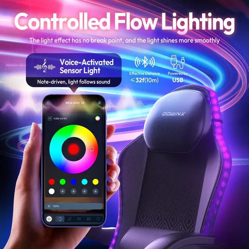 Dowinx Gaming Chair with RGB Lighting, LED Adult Gaming Chair with FooColorful RGB LED Lights: This gaming chair features vibrant RGB LED lights along the backrest and seat edges. Control via mobile Bluetooth and remote allows easy cusNovaCartNovacartDowinx Gaming Chair