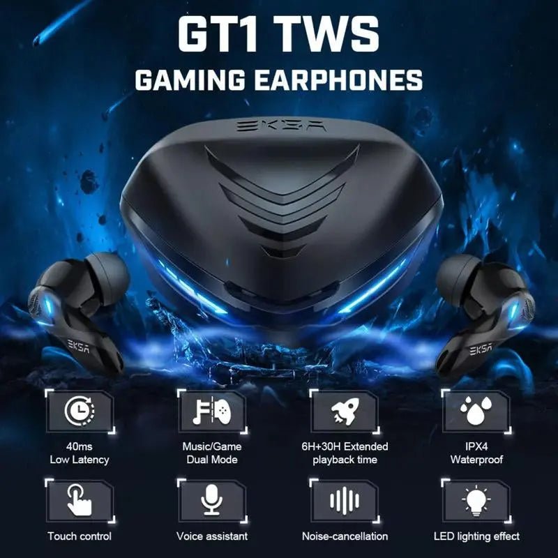 EKSA GT1 Cobra Gaming Bluetooth Earbuds Ultra Low Latency - 36 Hours PEKSA GT1 Cobra Gaming Bluetooth Earbuds Ultra Low Latency - 36 Hours Playtime 38MS Ultra-Low Latency: With this quality gaming earbud, you can be immersed in the gamNovaCartNovacartEKSA GT1 Cobra Gaming