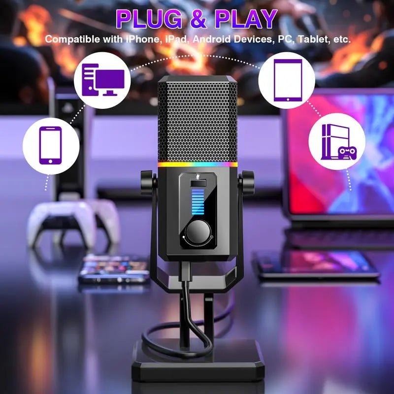 Facmogu HK2 Gaming Microphone, USB Dynamic Gaming Microphone for PC, C【Double Noise Cancellation】 The USB computer microphone with denoising technology, press the button on the back of mic to turn on the noise-reducing mode, which can NovaCartNovacartGaming Microphone