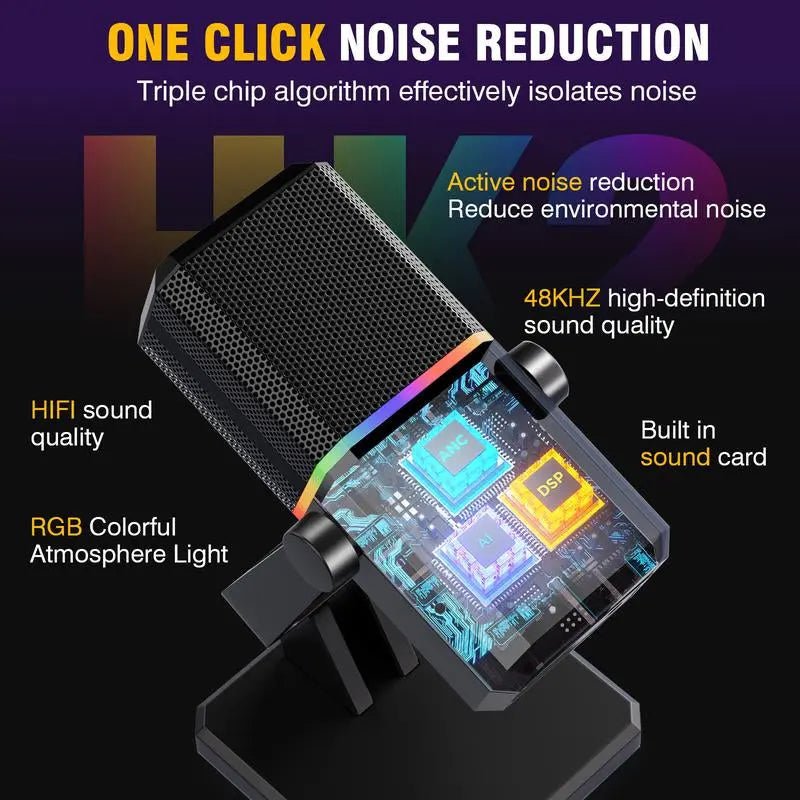 Facmogu HK2 Gaming Microphone, USB Dynamic Gaming Microphone for PC, C【Double Noise Cancellation】 The USB computer microphone with denoising technology, press the button on the back of mic to turn on the noise-reducing mode, which can NovaCartNovacartGaming Microphone