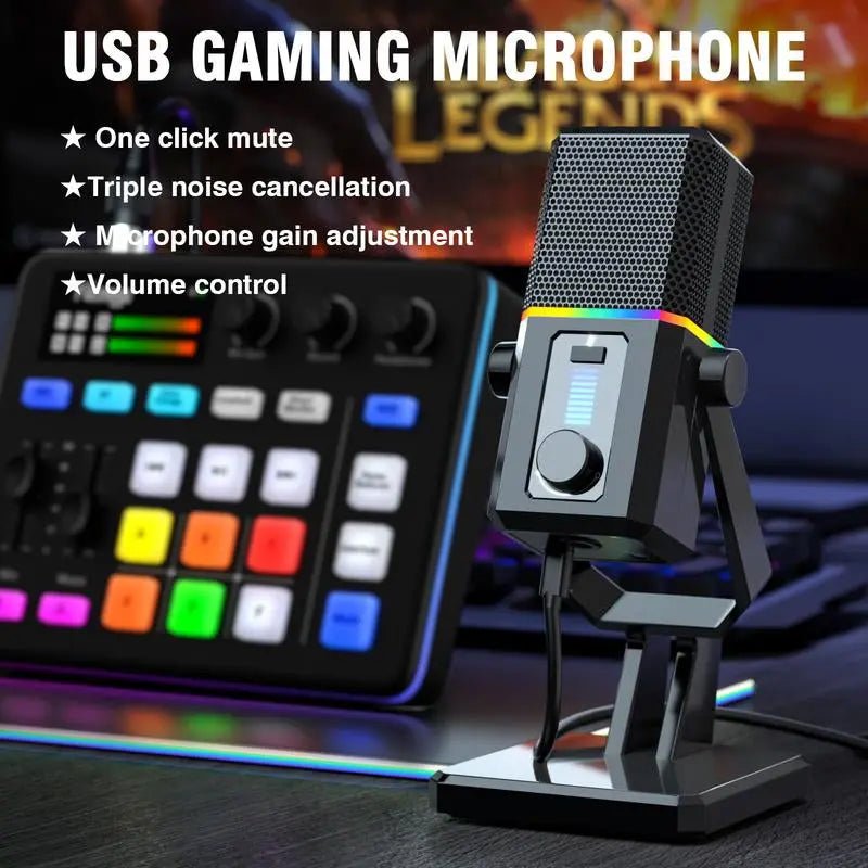Facmogu HK2 Gaming Microphone, USB Dynamic Gaming Microphone for PC, C【Double Noise Cancellation】 The USB computer microphone with denoising technology, press the button on the back of mic to turn on the noise-reducing mode, which can NovaCartNovacartGaming Microphone
