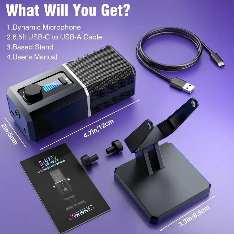 Facmogu HK2 Gaming Microphone, USB Dynamic Gaming Microphone for PC, C【Double Noise Cancellation】 The USB computer microphone with denoising technology, press the button on the back of mic to turn on the noise-reducing mode, which can NovaCartNovacartGaming Microphone