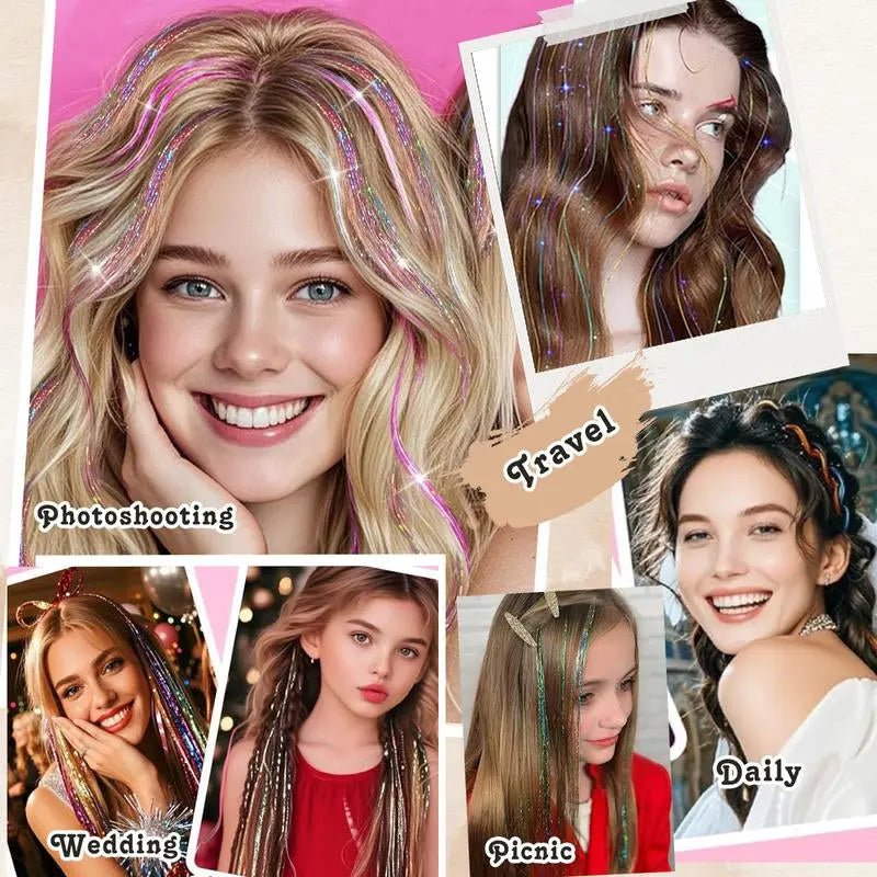 Hair Tinsel Kit Pack of 6 Pcs Colorful Glitter Tinsel Hair Accessories1.Hair Tinsel Material: Clip in tinsel hair extensions  is made of 100% high quality polyester fiber hair tinsel. No bad smell, non toxic,Shining with a shining lighNovaCartNovacartHair Tinsel Kit