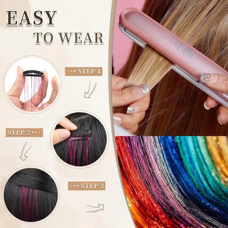 Hair Tinsel Kit Pack of 6 Pcs Colorful Glitter Tinsel Hair Accessories1.Hair Tinsel Material: Clip in tinsel hair extensions  is made of 100% high quality polyester fiber hair tinsel. No bad smell, non toxic,Shining with a shining lighNovaCartNovacartHair Tinsel Kit