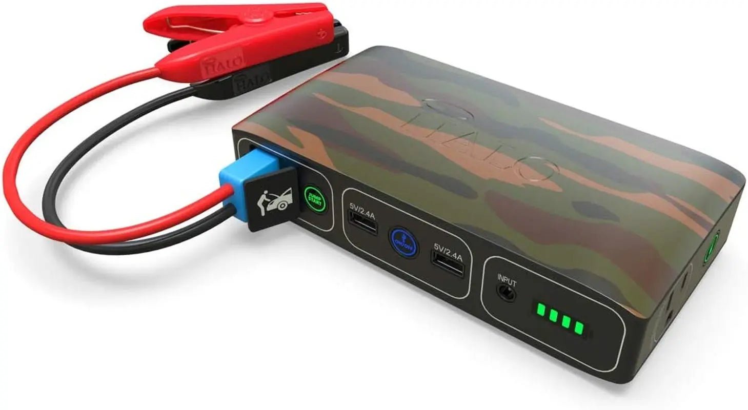 HALO Bolt 58830 ACDC Portable Car Battery Jump Starter | 58.8Wh USB PoPORTABLE PHONE, TABLET, and USB POWER BANK: Never run out of battery Two USB 2. 4V charging outputs means this iPhone, Samsung Galaxy, or iPad Portable Charger powerHALONovacartHALO Bolt 58830