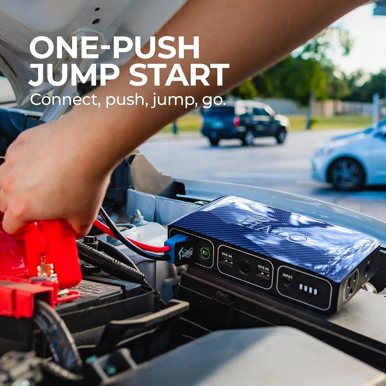 HALO Bolt 58830 ACDC Portable Car Battery Jump Starter | 58.8Wh USB PoPORTABLE PHONE, TABLET, and USB POWER BANK: Never run out of battery Two USB 2. 4V charging outputs means this iPhone, Samsung Galaxy, or iPad Portable Charger powerHALONovacartHALO Bolt 58830