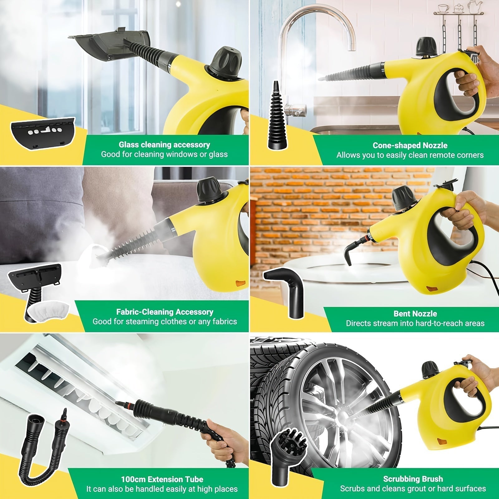 Handheld Multi - Surface Pressurized Steam Cleaner With 12 Accessories, Multi - Purpose Steam Generator For Household Water Tank, Natural Steam Cleaning, Yellow - Novacart