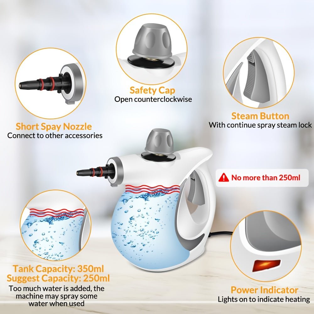Handheld Multi - Surface Pressurized Steam Cleaner With 12 Accessories, Multi - Purpose Steam Generator For Household Water Tank, Natural Steam Cleaning, Yellow - Novacart
