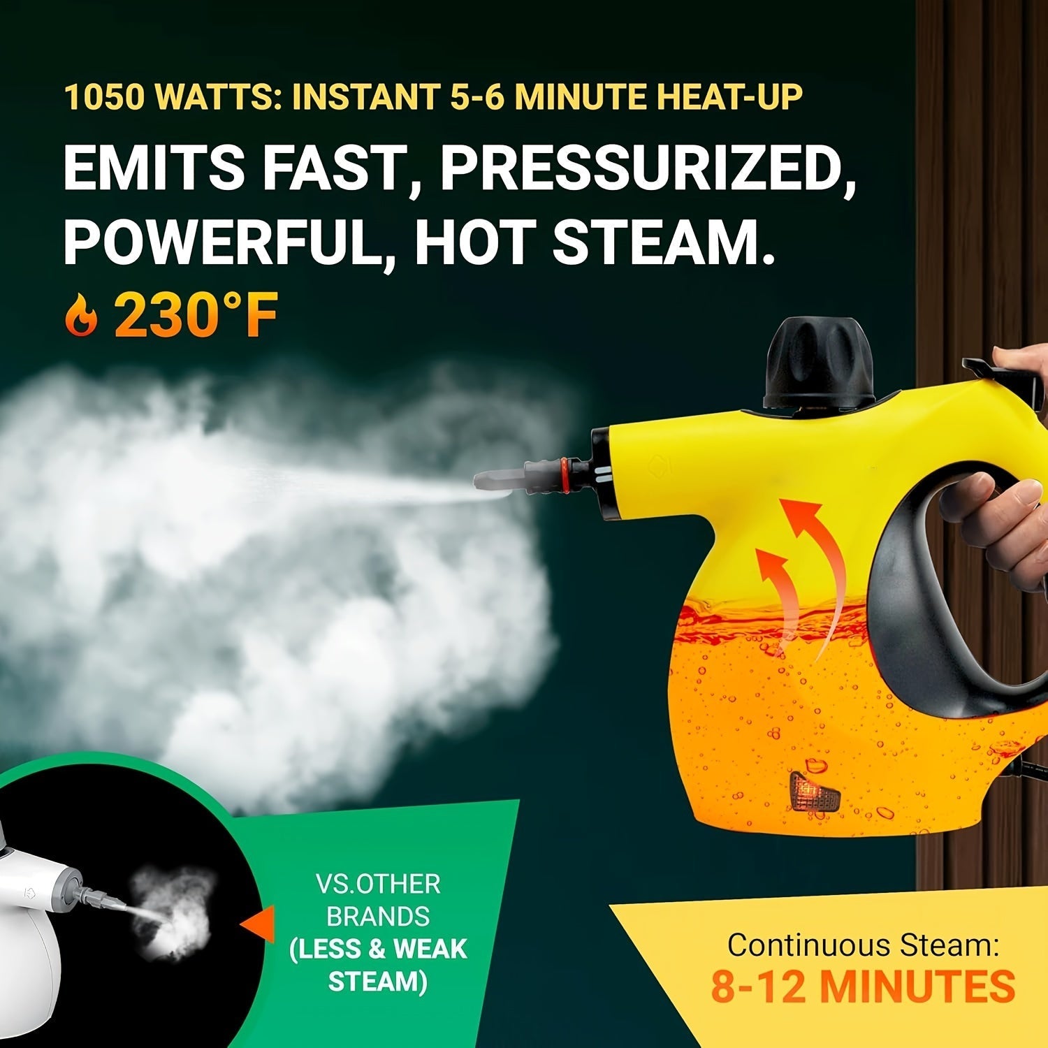 Handheld Multi - Surface Pressurized Steam Cleaner With 12 Accessories, Multi - Purpose Steam Generator For Household Water Tank, Natural Steam Cleaning, Yellow - Novacart