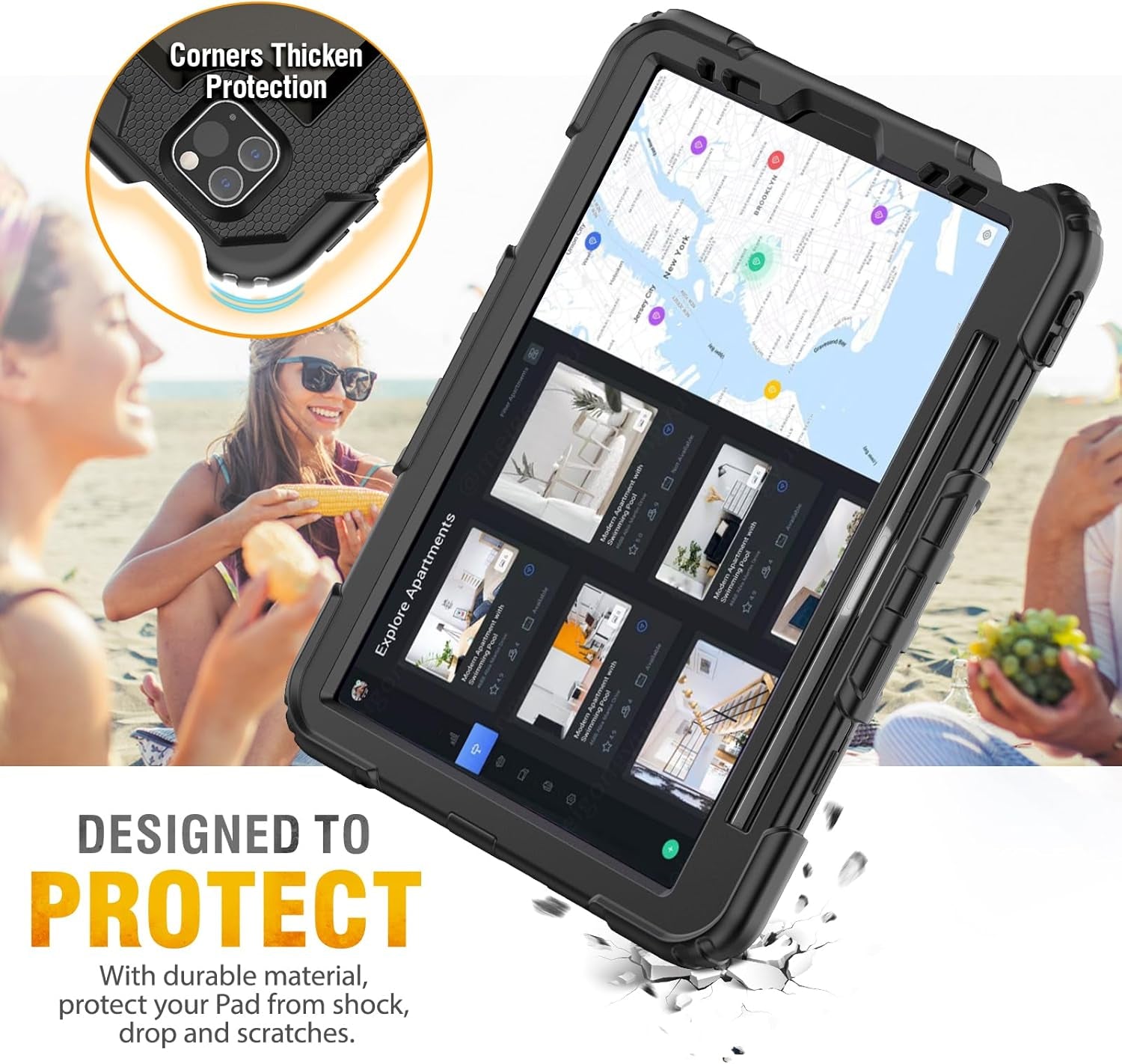 HXCASEAC Protective Case for iPad Pro 11 Inch (2022/2021/2020/2018) - Shockproof Design with Pencil Holder, Screen Protector, and Rotating Hand Strap, Compatible with iPad Pro 4th/3rd/2nd/1st Generation, Black - Novacart