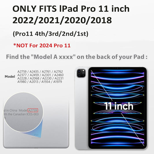 HXCASEAC Protective Case for iPad Pro 11 Inch (2022/2021/2020/2018) - Shockproof Design with Pencil Holder, Screen Protector, and Rotating Hand Strap, Compatible with iPad Pro 4th/3rd/2nd/1st Generation, Black - Novacart