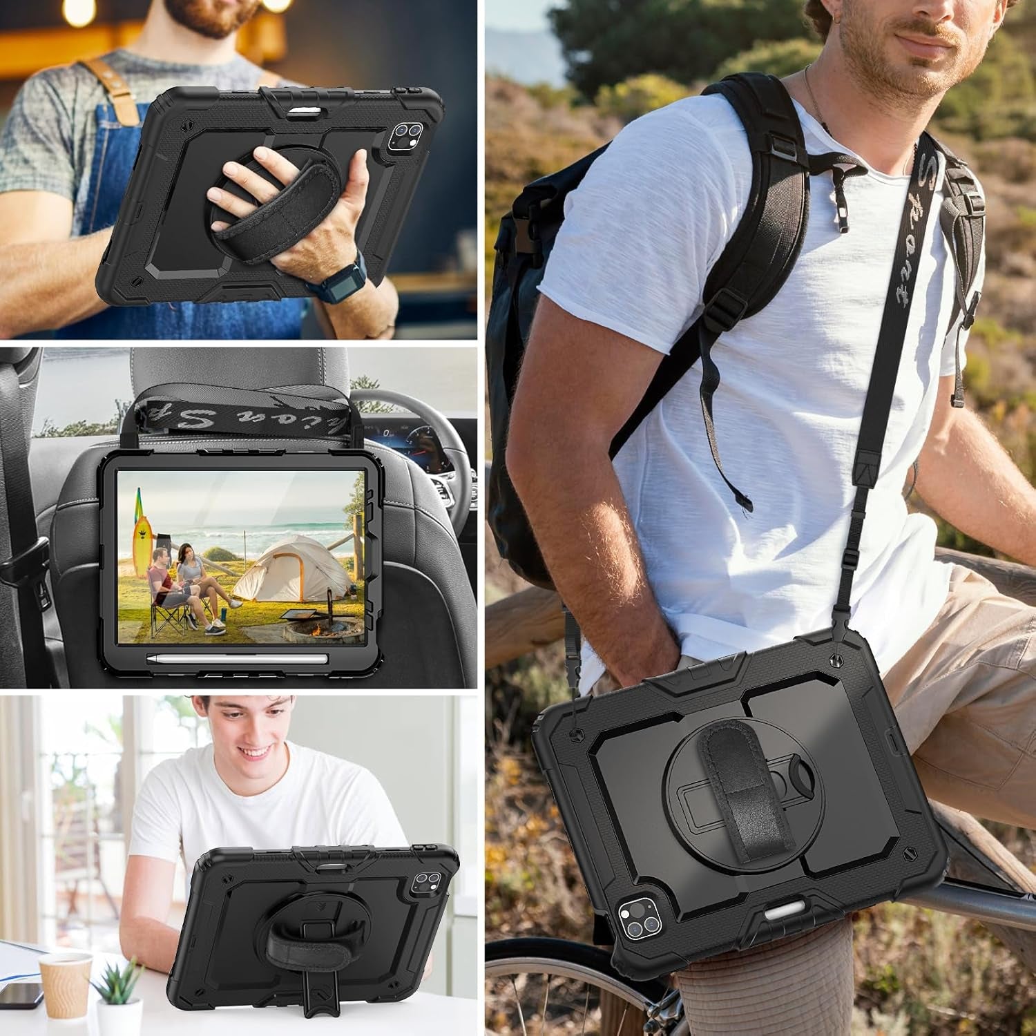 HXCASEAC Protective Case for iPad Pro 11 Inch (2022/2021/2020/2018) - Shockproof Design with Pencil Holder, Screen Protector, and Rotating Hand Strap, Compatible with iPad Pro 4th/3rd/2nd/1st Generation, Black - Novacart