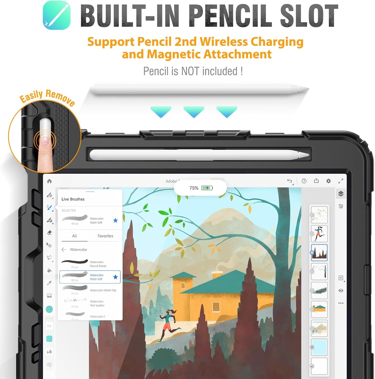 HXCASEAC Protective Case for iPad Pro 11 Inch (2022/2021/2020/2018) - Shockproof Design with Pencil Holder, Screen Protector, and Rotating Hand Strap, Compatible with iPad Pro 4th/3rd/2nd/1st Generation, Black - Novacart