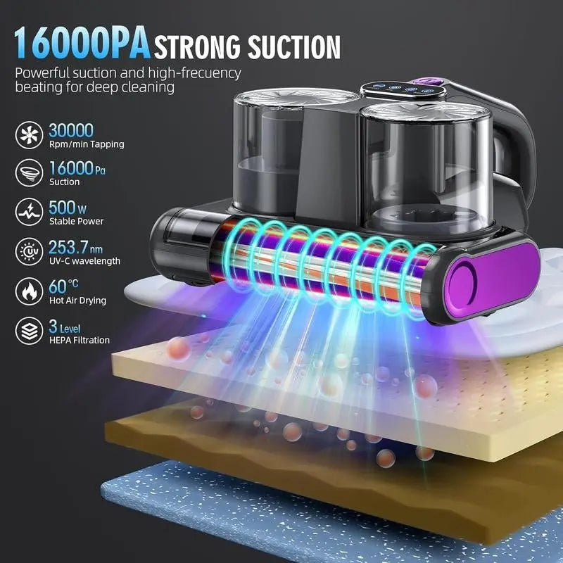 JPHYLL Mattress Mite Remover Vacuum Cleaner - 6 in 1 Lightweight Handh【Enhanced Cleaning Performance】Boasting up to 16Kpa suction, 500W stable power, unobstructed widened suction port, this professional bed vacuum cleaner saving your tNovaCartNovacartMattress Mite Remover