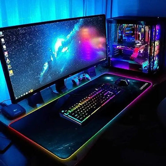 LUXCOMS RGB Soft Gaming Mouse Pad Large, Oversized Glowing Led ExtendeTurn your Desktop into a Battlestation
The geometric lines, transparent edges, and flat black surface create a professional and modern aesthetic that will transform NovaCartNovacartRGB Soft Gaming Mouse