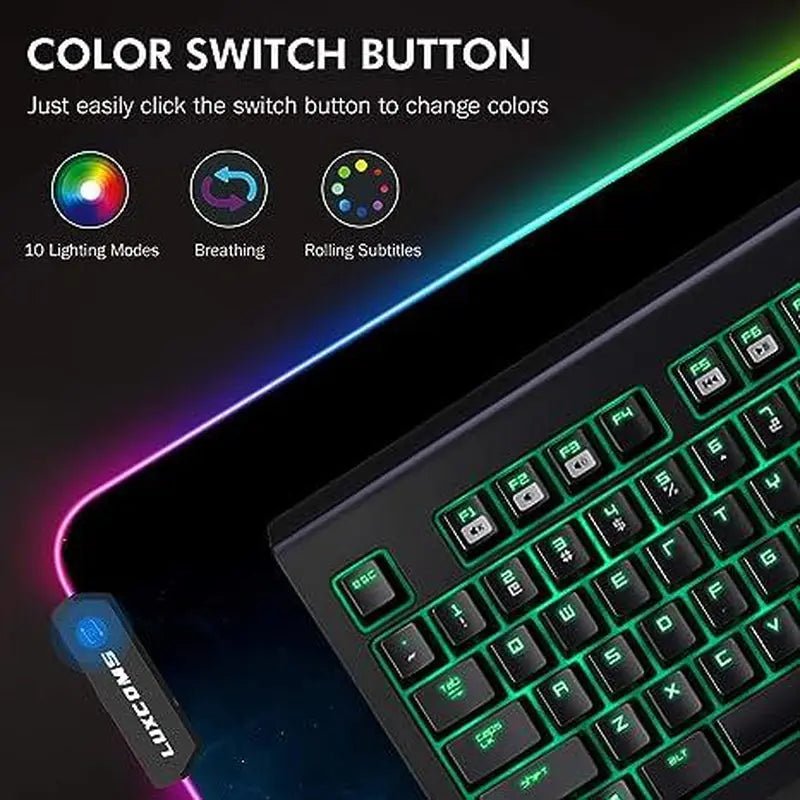 LUXCOMS RGB Soft Gaming Mouse Pad Large, Oversized Glowing Led ExtendeTurn your Desktop into a Battlestation
The geometric lines, transparent edges, and flat black surface create a professional and modern aesthetic that will transform NovaCartNovacartRGB Soft Gaming Mouse