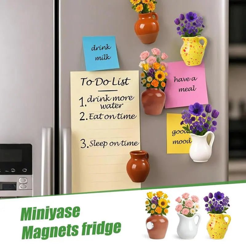 Mini Vase Fridge Magnets, 3D Flower Freezer Magnet, Creative DecorativCreative Decoration - This mini vase magnet can be used as a refrigerator magnet or a small plant stand on the wall or refrigerator, adding fun to the kitchen and liNovaCartNovacartMini Vase Fridge Magnets