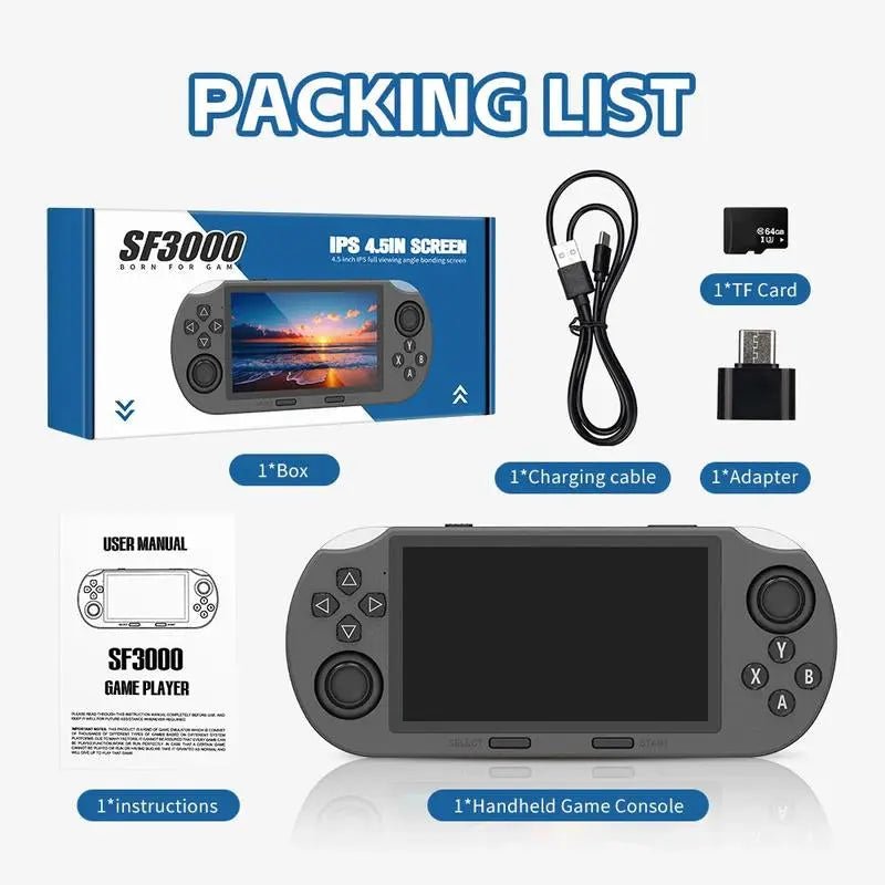 New York Warehouse Local Shipping SF3000 Handheld Retro Pocket Gaming 4.5 Inch lPS Screen: Enjoy a 4.5-inch lPS screen thatprovides a clear and vibrant display, enhancing yourgaming experience.
Wireless Mini Portable Game Player: This NovaCartNovacartNew York Warehouse