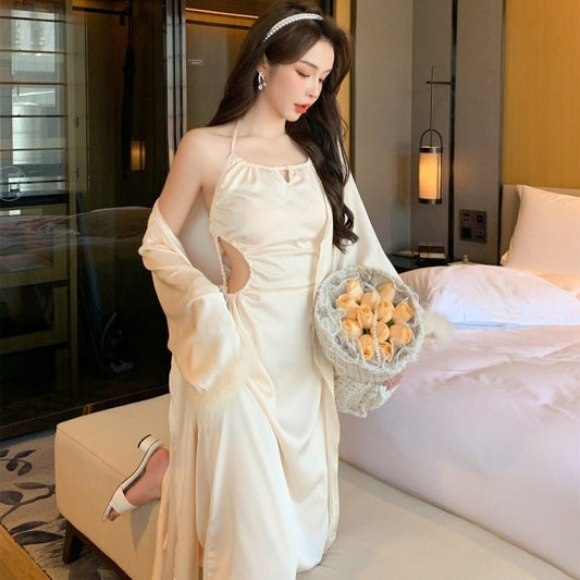 Pajamas Ladies Silk Stretch Satin Waistless Halter Dress - Novacart