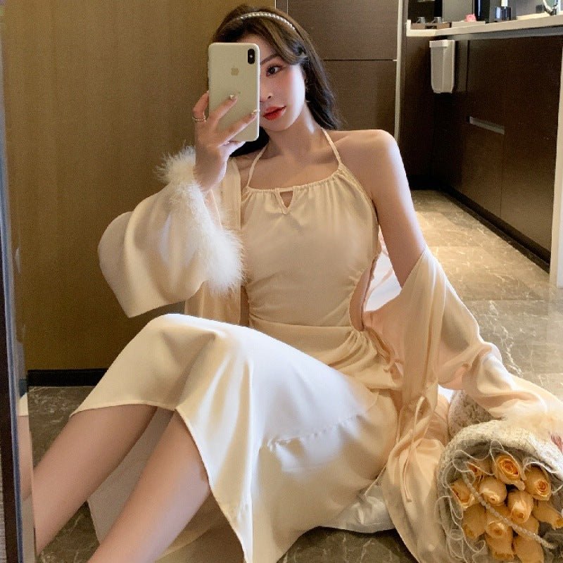 Pajamas Ladies Silk Stretch Satin Waistless Halter Dress - Novacart