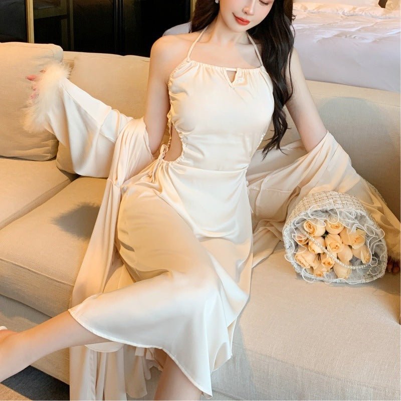 Pajamas Ladies Silk Stretch Satin Waistless Halter Dress - Novacart