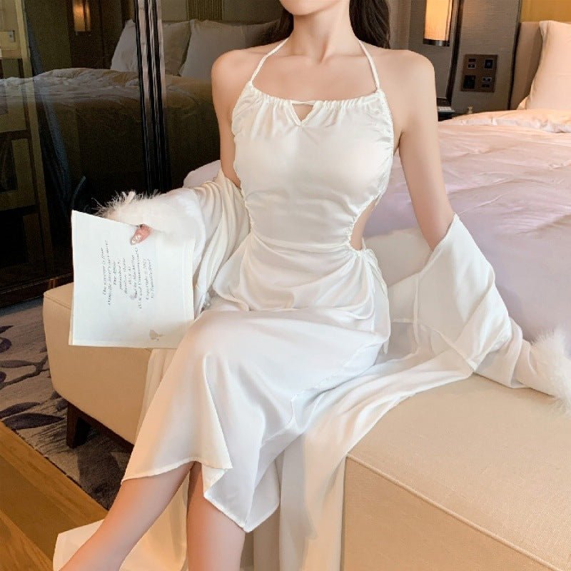 Pajamas Ladies Silk Stretch Satin Waistless Halter Dress - Novacart