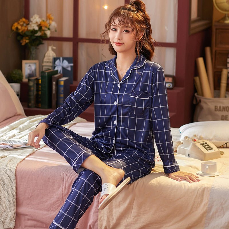 Plaid Pajama Set Long Sleeve Shirt And Full - Length Pant Pjs Lounge Sets - Novacart