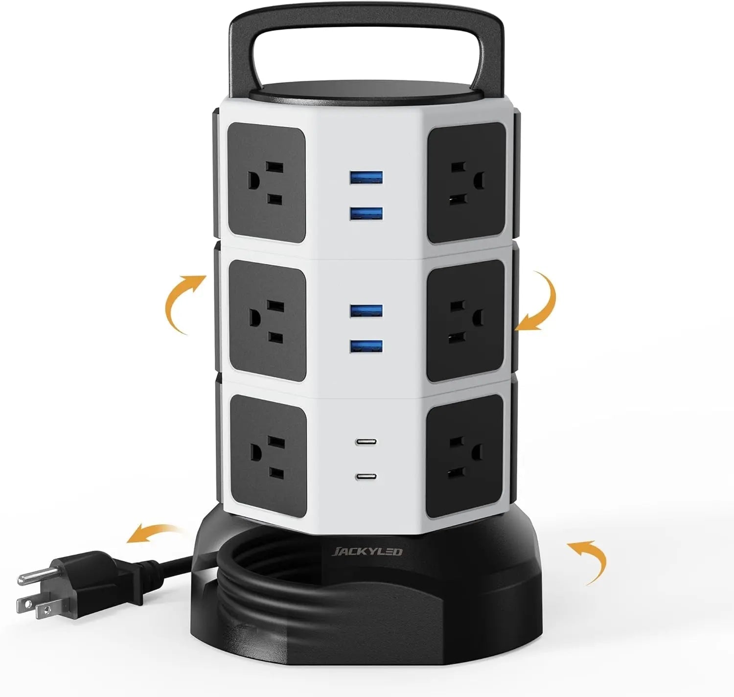Power Strip Tower Surge Protector, JACKYLED 16 Outlets 6 USB (2 USB C)▶【22-in-1 Power Strip】With 16 widely spaced AC outlets(2.2inch) and 6 smart charging USB ports (2 USB C), this surge protector tower is powerful enough to accommodatJACKYLEDNovacartPower Strip Tower surge protector