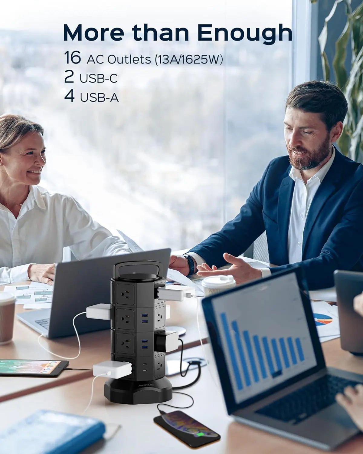 Power Strip Tower Surge Protector, JACKYLED 16 Outlets 6 USB (2 USB C)▶【22-in-1 Power Strip】With 16 widely spaced AC outlets(2.2inch) and 6 smart charging USB ports (2 USB C), this surge protector tower is powerful enough to accommodatJACKYLEDNovacartPower Strip Tower surge protector